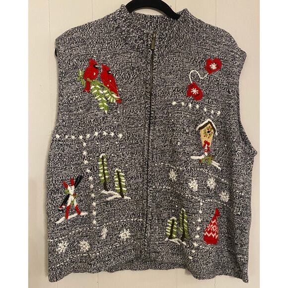 Holiday Festive Winter Christmas Embroidered Sweater Vest Cardinals Ski Snow 3X - Picture 1 of 12